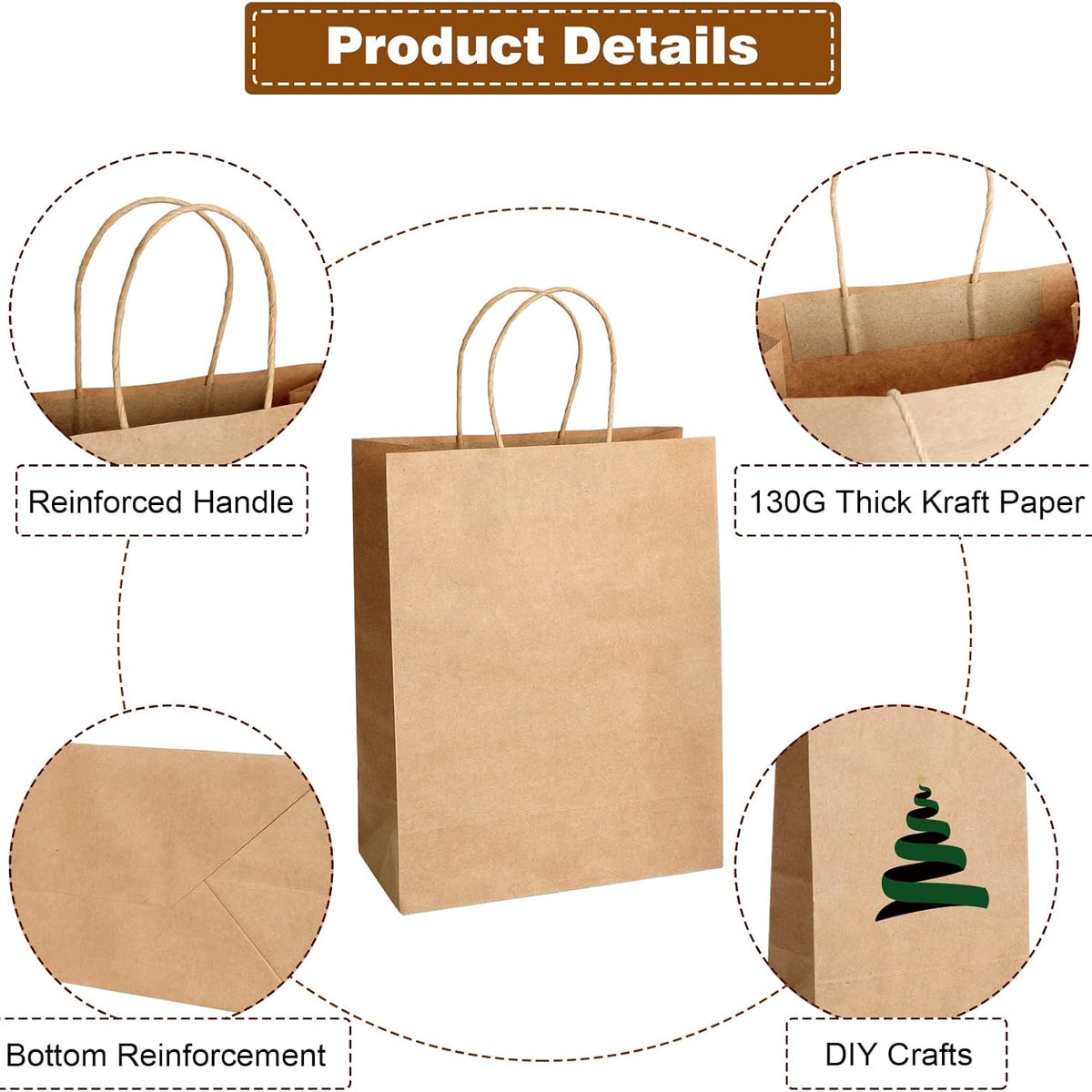Moretoes 40pcs Brown Paper Bags with Handles Paper Gift Bags Assorted Size (8/10/12.6/16 Inches) 10 Per Size for Shopping, Retail, Gift