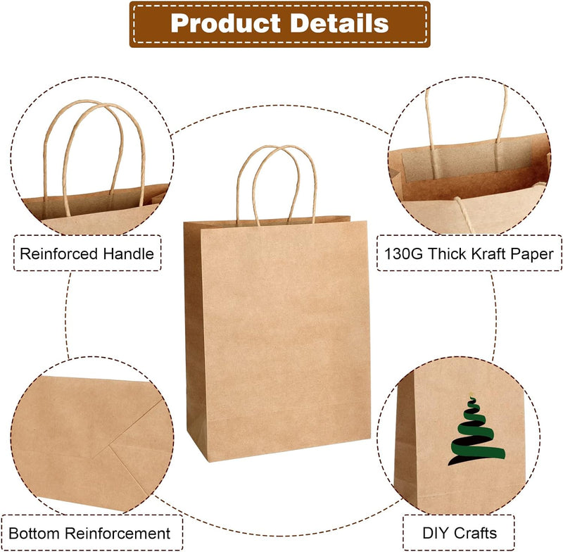Moretoes 40pcs Brown Paper Bags with Handles Paper Gift Bags Assorted Size (8/10/12.6/16 Inches) 10 Per Size for Shopping, Retail, Gift