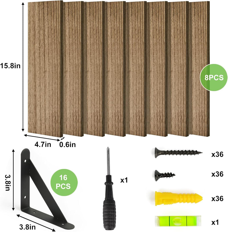 Fixwal Shelves for Room Wall, Width 4.75in Rustic Wood Wall Storage, Floating Shelves for Bedroom, Living Room, Kitchen, Bathroom, Office Decor and Plants Display (Set of 8 Carbonized Black)