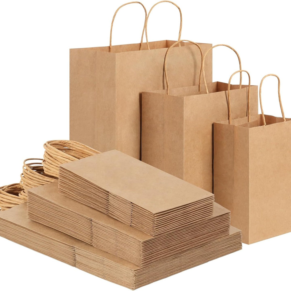 120pcs Paper Bags with Handles Assorted Sizes Kraft Brown Paper Gift Bags Bulk 3 Mixed Sizes for Retail, Party, Birthday, Gift, Shopping, Business, Merchandise