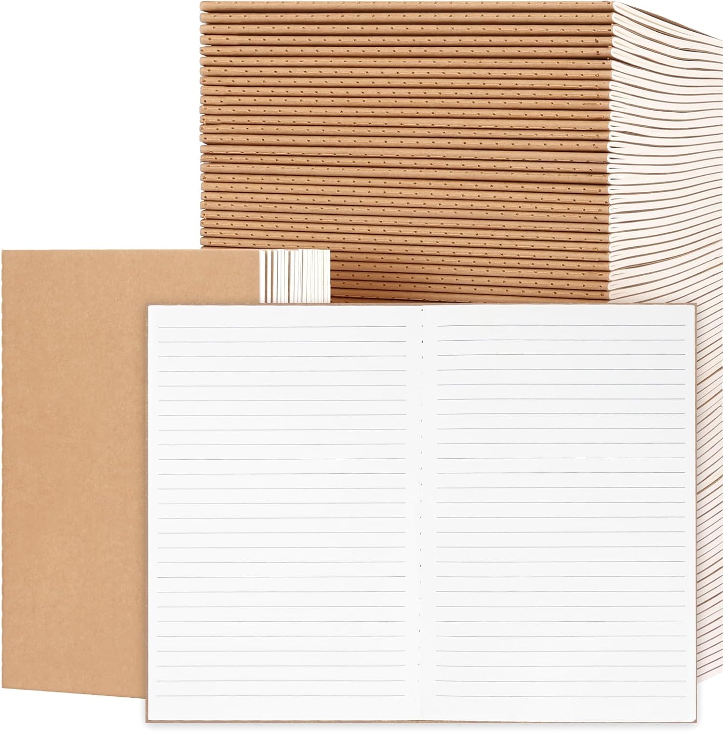 100pcs Lined A5 Kraft Notebook, Journals for Travelers 8.3x5.5in Notebooks 30 Sheets/60 Pages for Students and Office Travel Journal Set