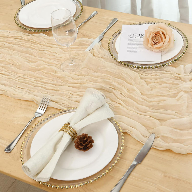 8 Pack Ivory Cream Cheesecloth Table Runner 120 Inch 10FT Beige Gauze Cheese Cloth for Wedding Decoration, Banquet, Boho Decor