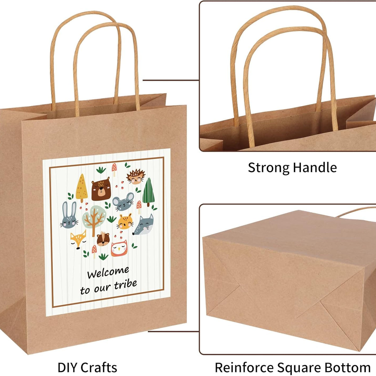 Moretoes 75pcs Paper Bags, (8-10-12inch) Assorted Sizes Brown Paper Bags with Handles for Small Business, Shopping, Retail, Party,