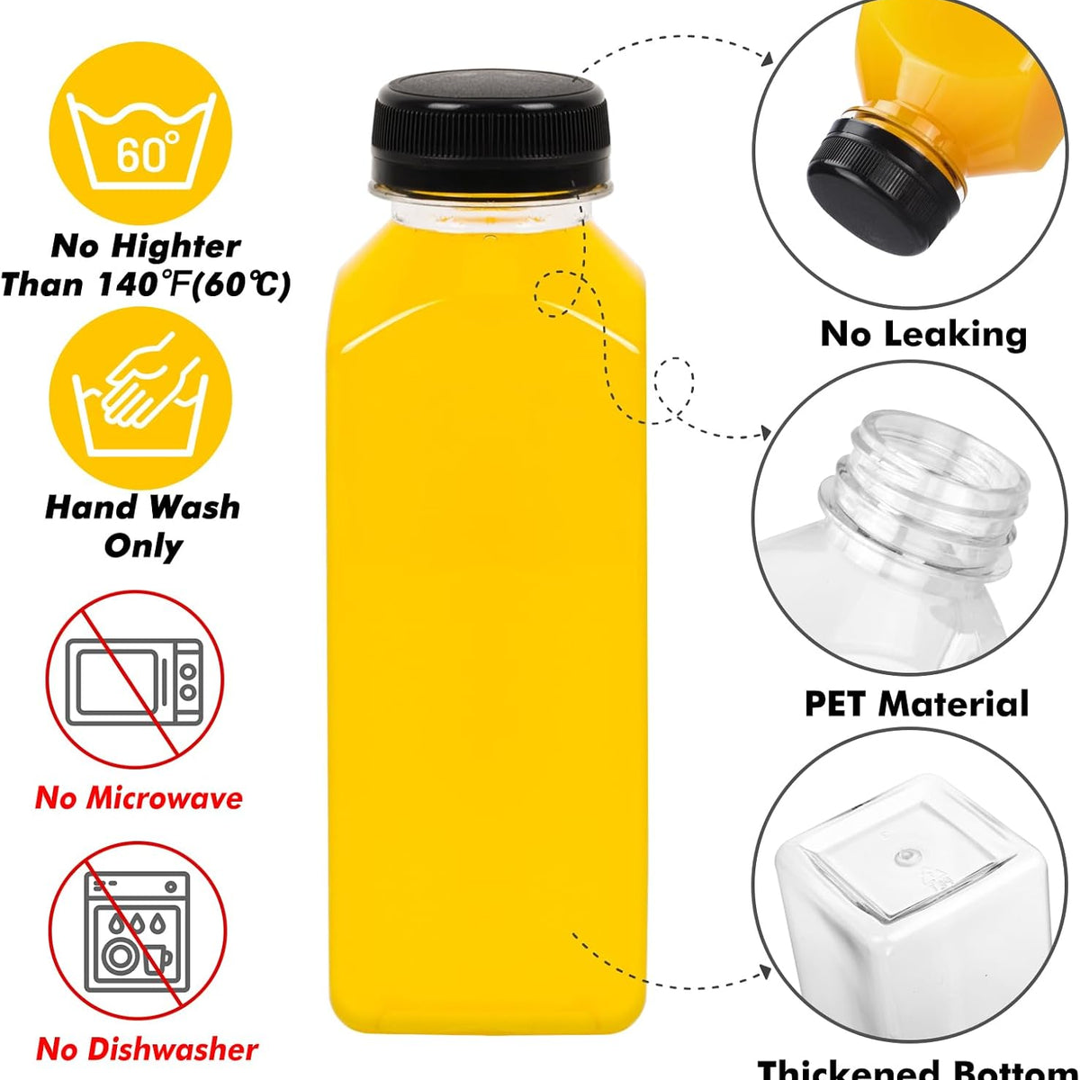 Plastic Juice Bottles with Caps – Clear PET Bottles, 4 oz, 8 oz, 12 oz & 16 oz