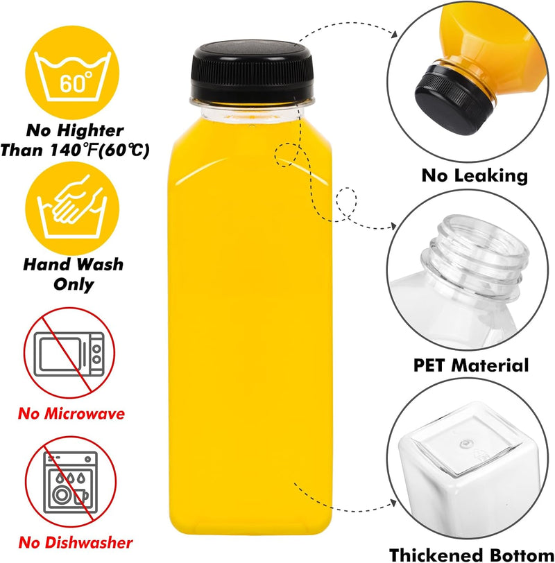 Plastic Juice Bottles with Caps – Clear PET Bottles, 4 oz, 8 oz, 12 oz & 16 oz
