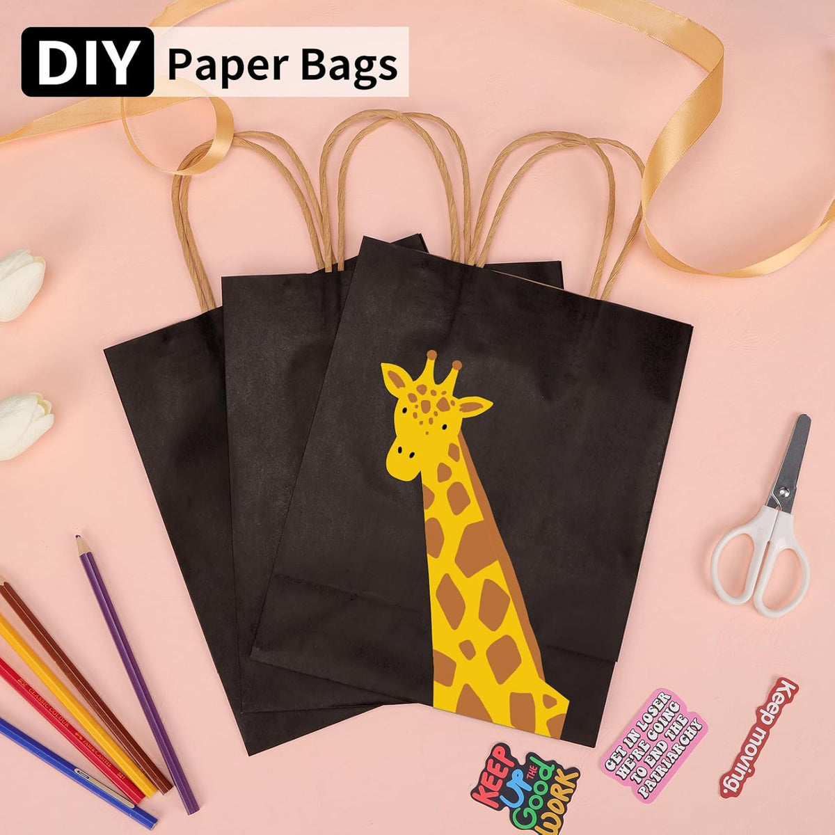 Moretoes 110pcs Paper Gift Bags Black Paper Bags with Handles, 8x4x10 Inch Medium Sizes Gift Bags Bulk, Paper Bags for Small Business, Shopping Bags, Retail Bags, Party Bags, Favor Bags