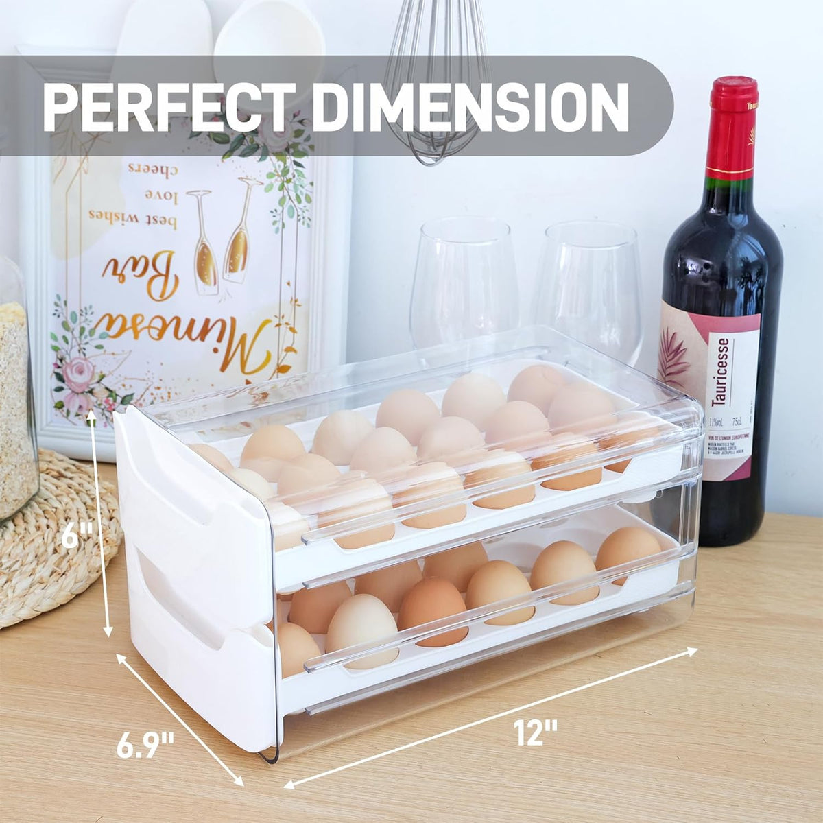 Moretoes Egg Holder for Fridge 2 Layers Fresh Egg Storage Container Organizer Bin Clear Stackable Plastic 36 Egg Tray with Handles For Fridge Kitchen Home