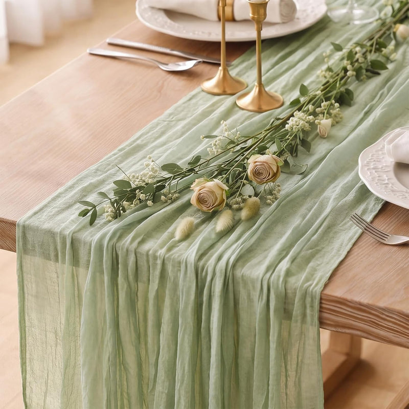 8 Pack Sage Green Cheesecloth Table Runner 120 Inch 10FT Gauze Cheese Cloth for Baby Shower, Boho Decor, Wedding Decoration, Jungle Theme Party