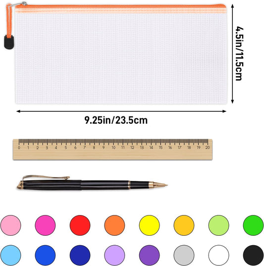 72pcs Pencil Pouches, Small Mesh Zipper Pouch, 16 Colors, 9.5x4.5 Inches for Bills, Cash, Cosmetics, Travel Storage, School and Office Supplies Organization