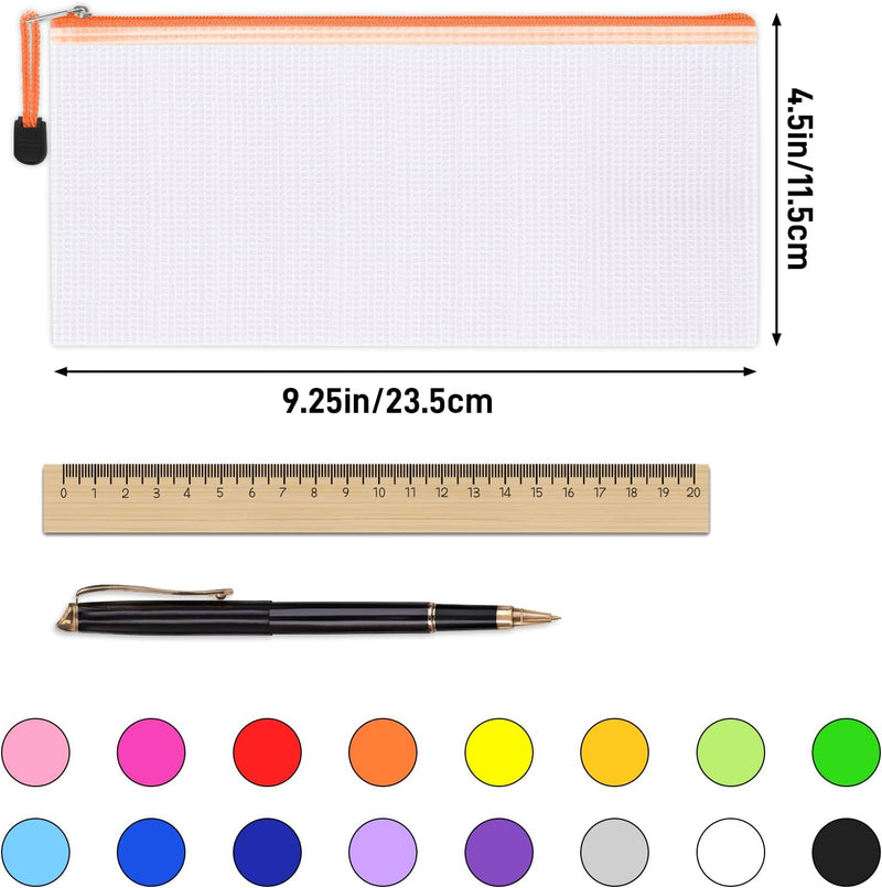 72pcs Pencil Pouches, Small Mesh Zipper Pouch, 16 Colors, 9.5x4.5 Inches for Bills, Cash, Cosmetics, Travel Storage, School and Office Supplies Organization