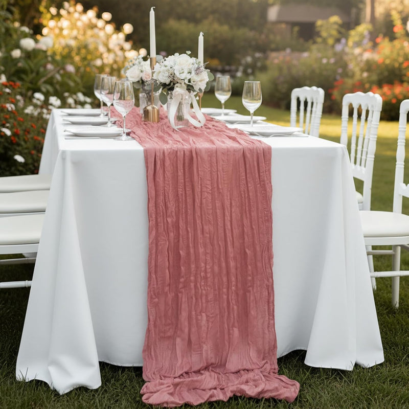 8 Pack Dusty Pink Cheesecloth Table Runner 120 Inch 10FT Gauze Cheese Cloth for Wedding Decoration, Baby Shower, Boho Decor