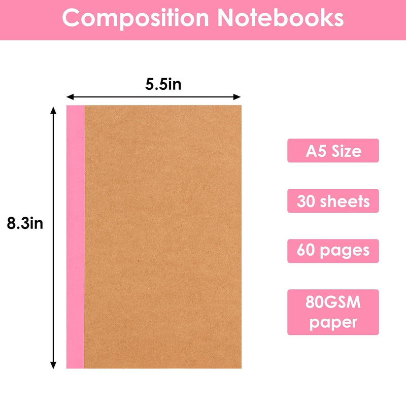 40 Pack A5 Kraft Notebooks Bulk, Lined Journals Bulk Colors with Rainbow Spine, 60 Pages for Kids Writing, Travel, Students