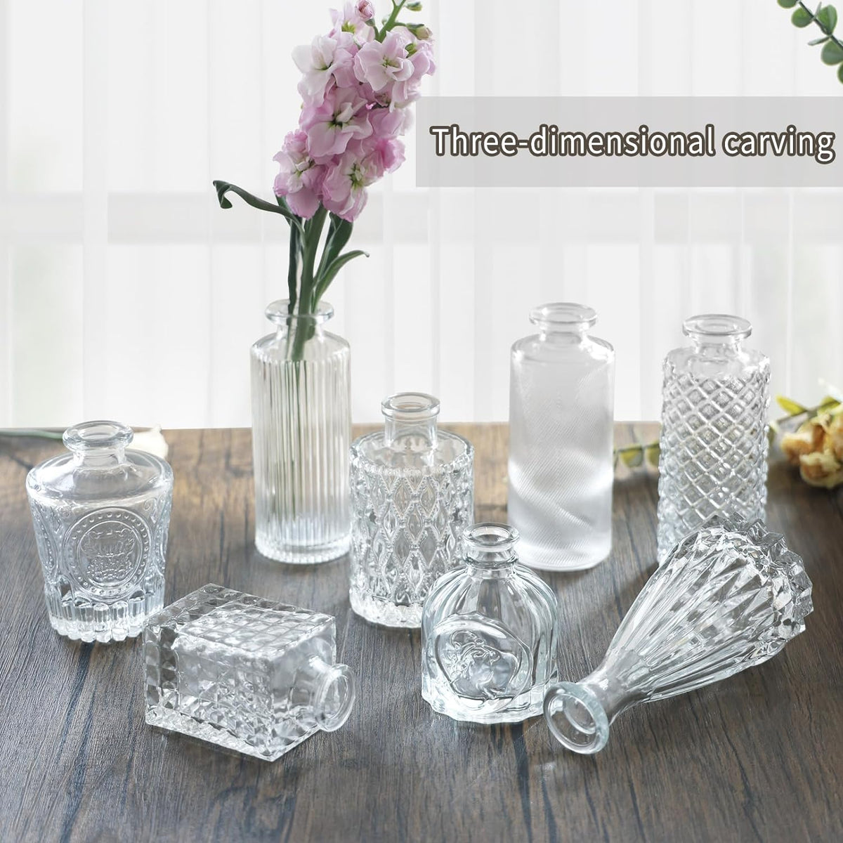 24 Small, Glass Bud Vase Set for Flowers in Bulk for Rustic Wedding Decorations Vintage Look Home Table Decor, Centerpieces, Clear