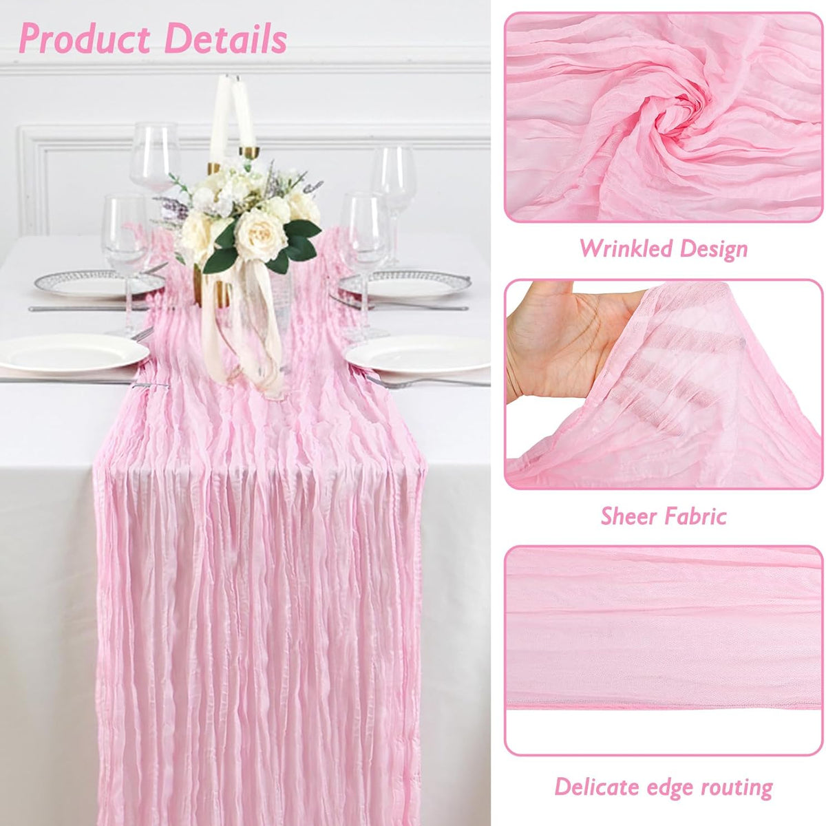 8 Pack Candy Pink Cheesecloth Table Runner 120 Inch 10FT Gauze Cheese Cloth for Baby Shower, Valentine's Day, Wedding Decoration, Birthday Party
