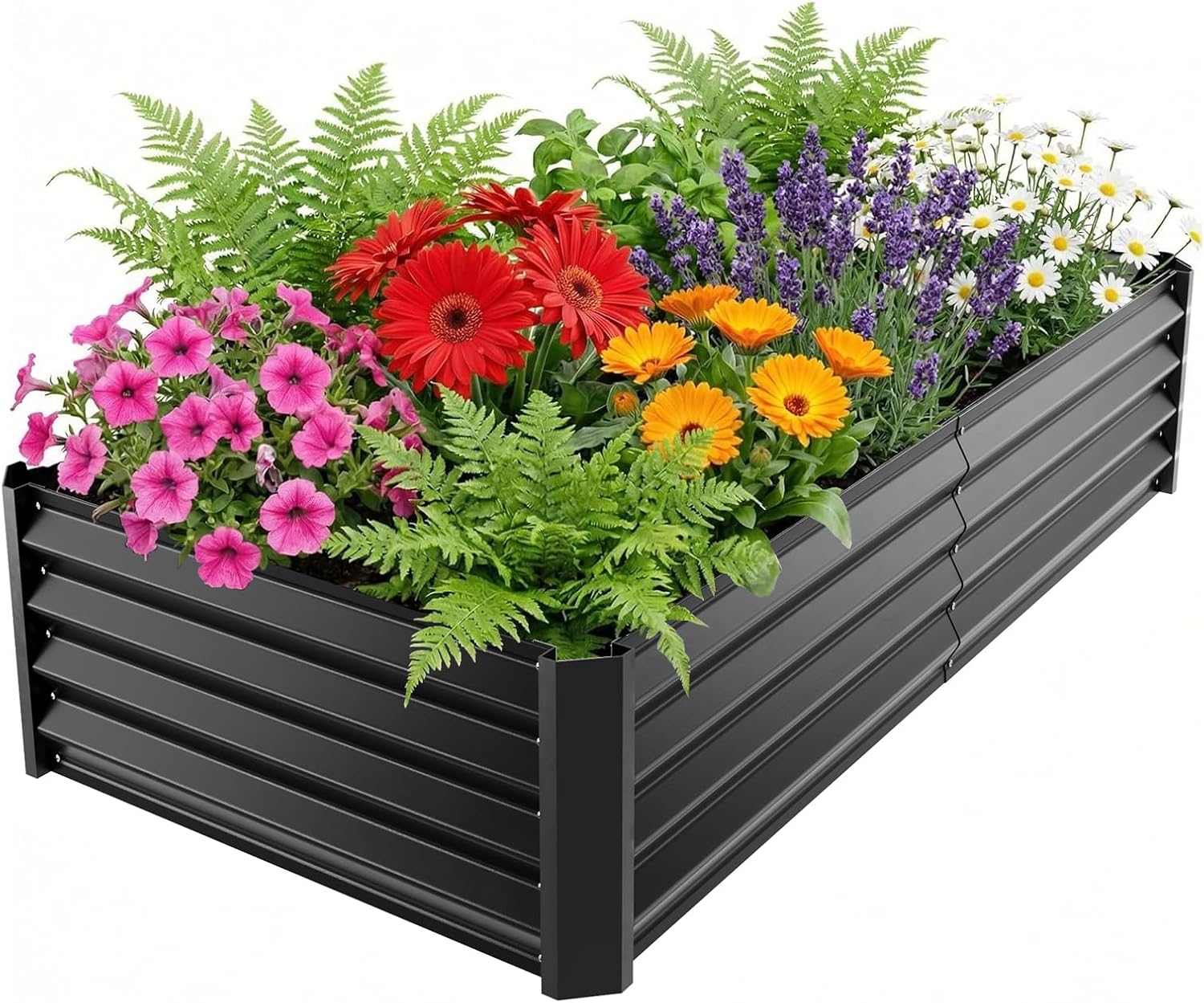4x2x1ft Black Metal Raised Garden Beds, Thickened Color Steel Planter Box for Outdoor Vegetables & Flowers, 48" L x 24" W x 12" H