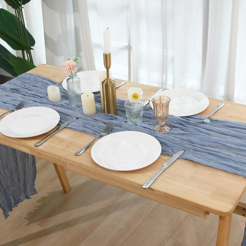 8 Pack Dusty Blue Cheesecloth Table Runner 120 Inch 10FT Gauze Cheese Cloth for Football Theme, Baby Shower, Coastal Style, Retro Decoration, Farmhouse