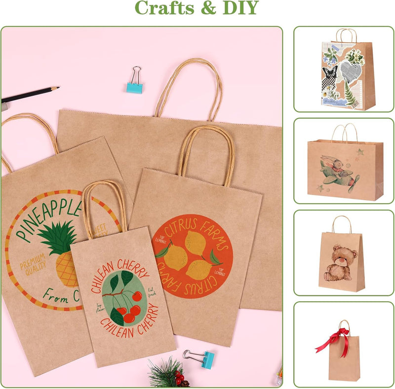 Moretoes 40pcs Brown Paper Bags with Handles Paper Gift Bags Assorted Size (8/10/12.6/16 Inches) 10 Per Size for Shopping, Retail, Gift
