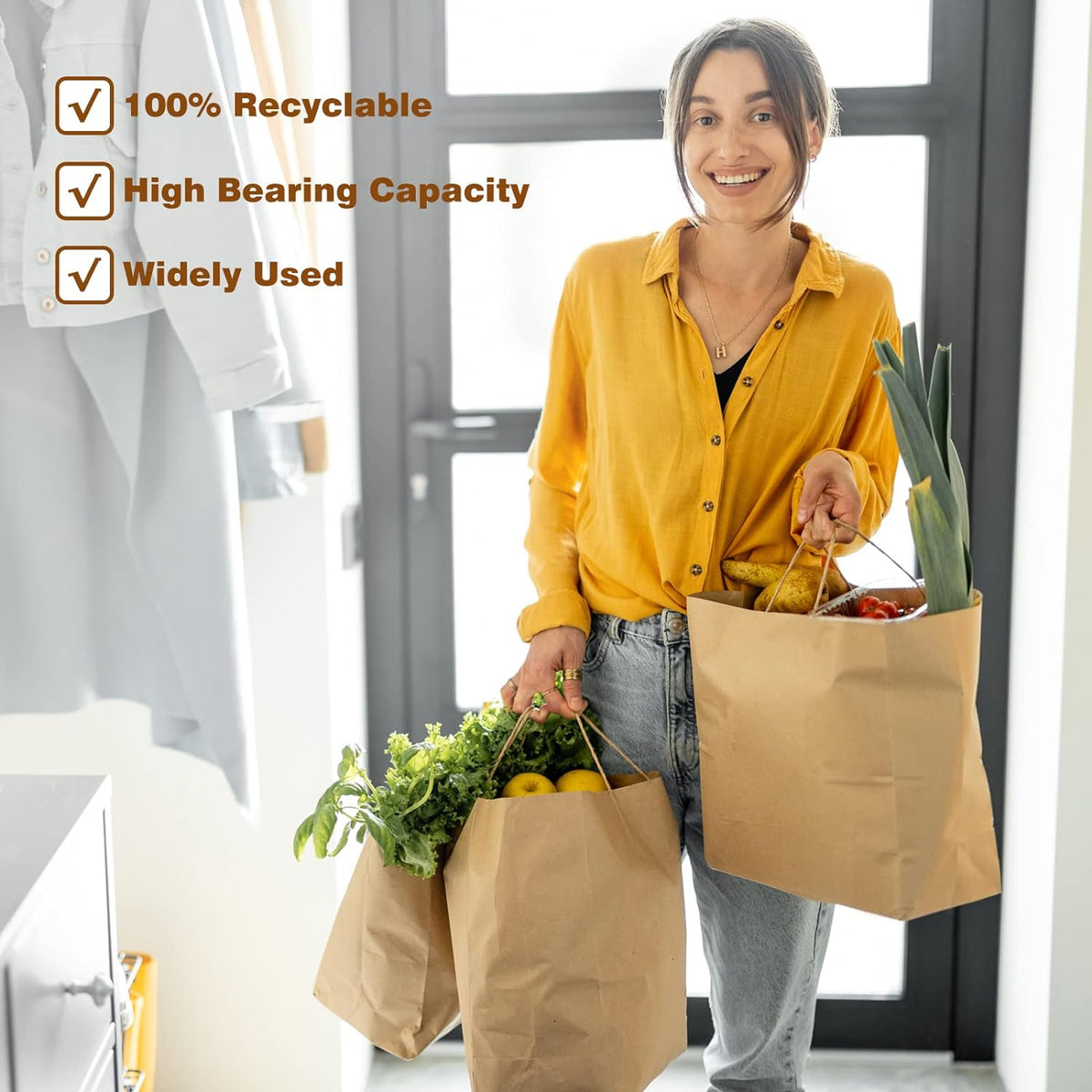 Moretoes 40pcs Brown Paper Bags with Handles Paper Gift Bags Assorted Size (8/10/12.6/16 Inches) 10 Per Size for Shopping, Retail, Gift