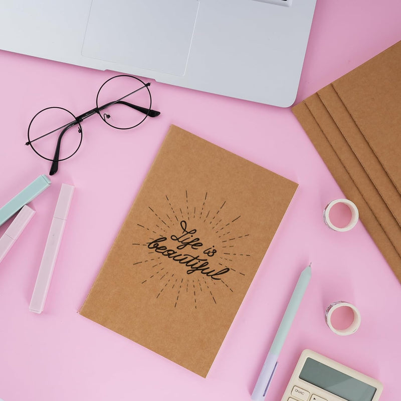 100pcs Lined A5 Kraft Notebook, Journals for Travelers 8.3x5.5in Notebooks 30 Sheets/60 Pages for Students and Office Travel Journal Set