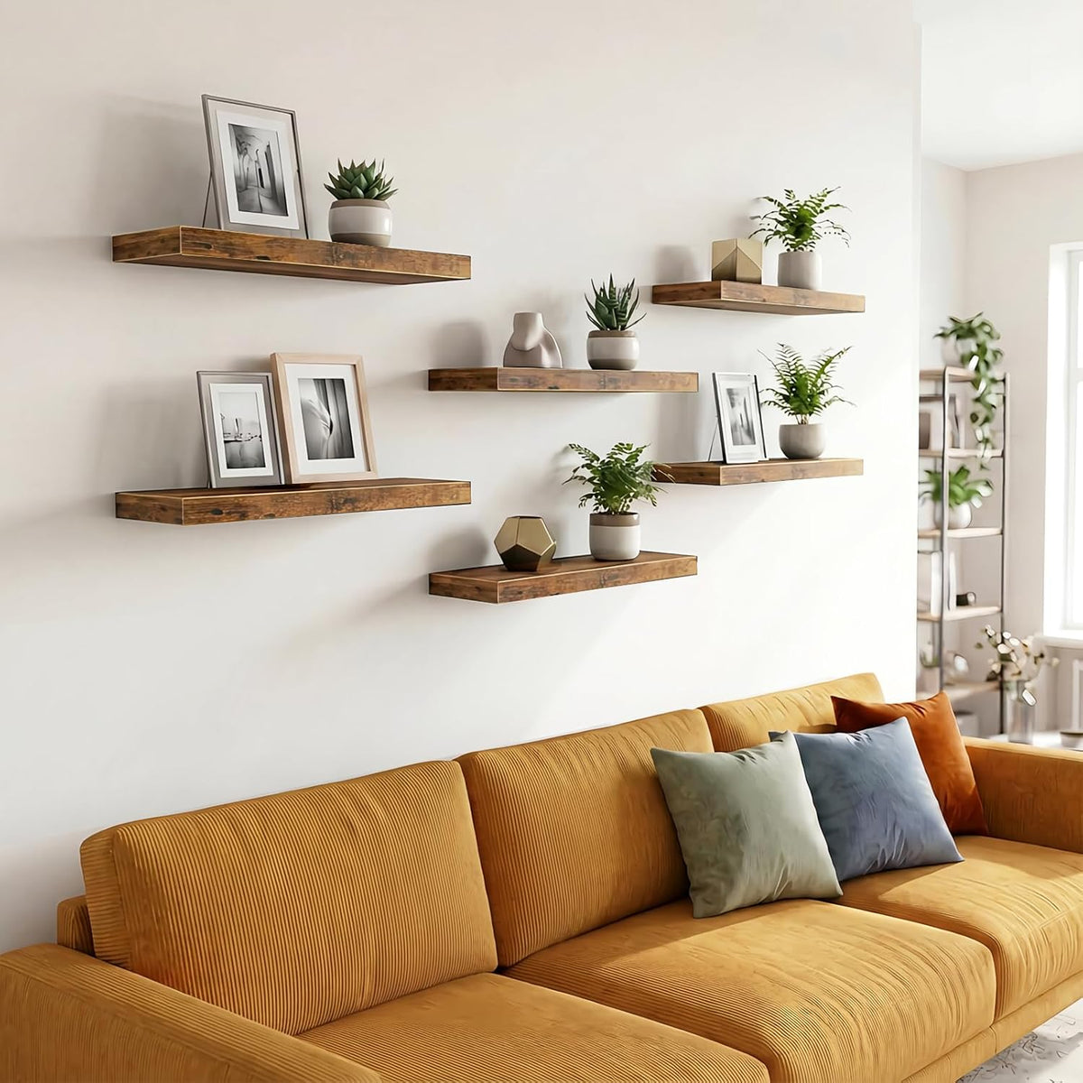 Fixwal 15.7in Floating Shelves, Set of 6 Wood Shelves, Farmhouse Shelf Wall Decor for Bathroom, Bedroom, Living and Kitchen Room (Rustic Brown)