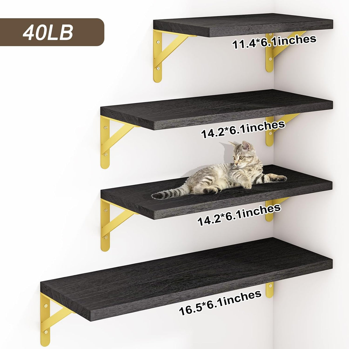 Floating Shelves for Wall, Different Sizes Black Wall Shelves for Living Room, Bathroom, Bedroom, Kitchen, Home Decor (Set of 4)