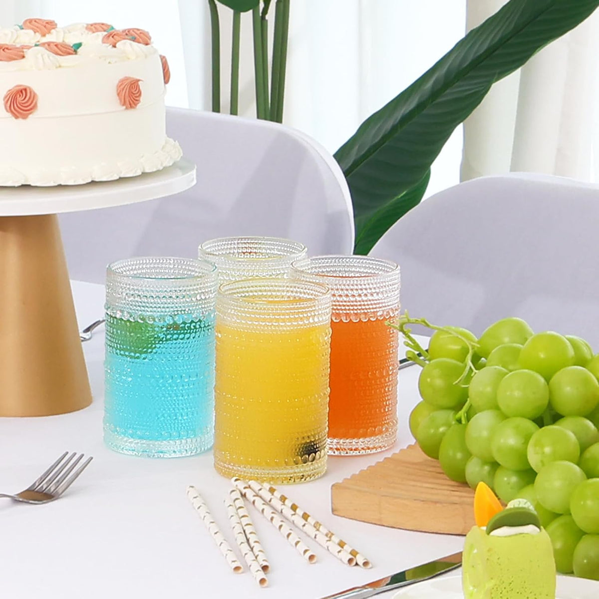 Moretoes Hobnail Drinking Glasses Set of 12,12 Oz Clear Highball Glasses Cups Vintage Kitchen Bar Tumbler Glassware Set for Whiskey, Beer, Juice, Milk and Various Mixed Drinks