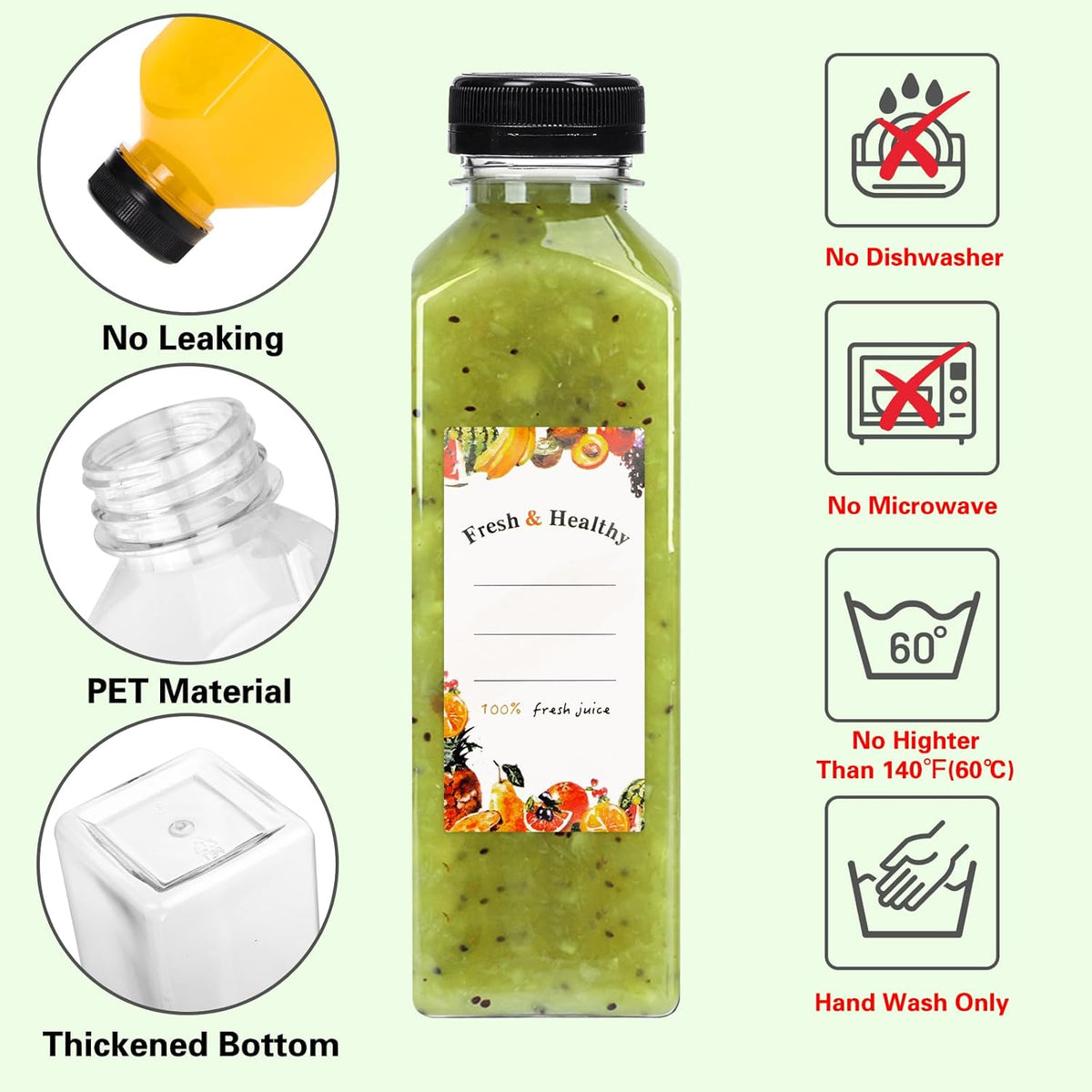 Moretoes 128pcs 16oz Plastic Juice Bottles with Caps, Bulk Clear Reusable Juicing Bottles for Smoothies and Other Beverages