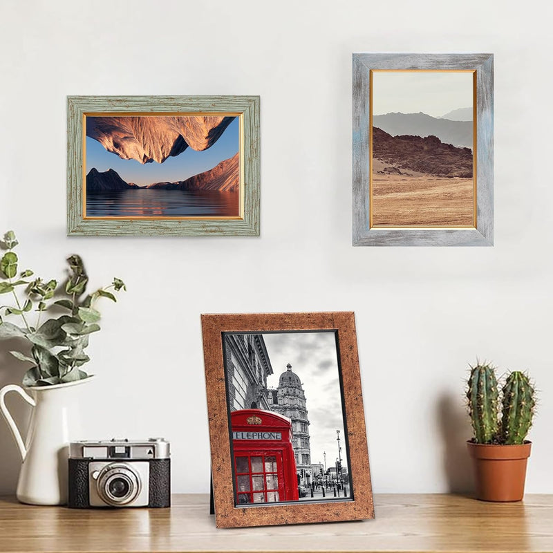 Fixwal 4x6 Picture Frame Set of 5, Vintage Photo Frame, Rustic Retro Picture Frame with Tempered Glass, Decorative Art on Walls and Tabletop Placement