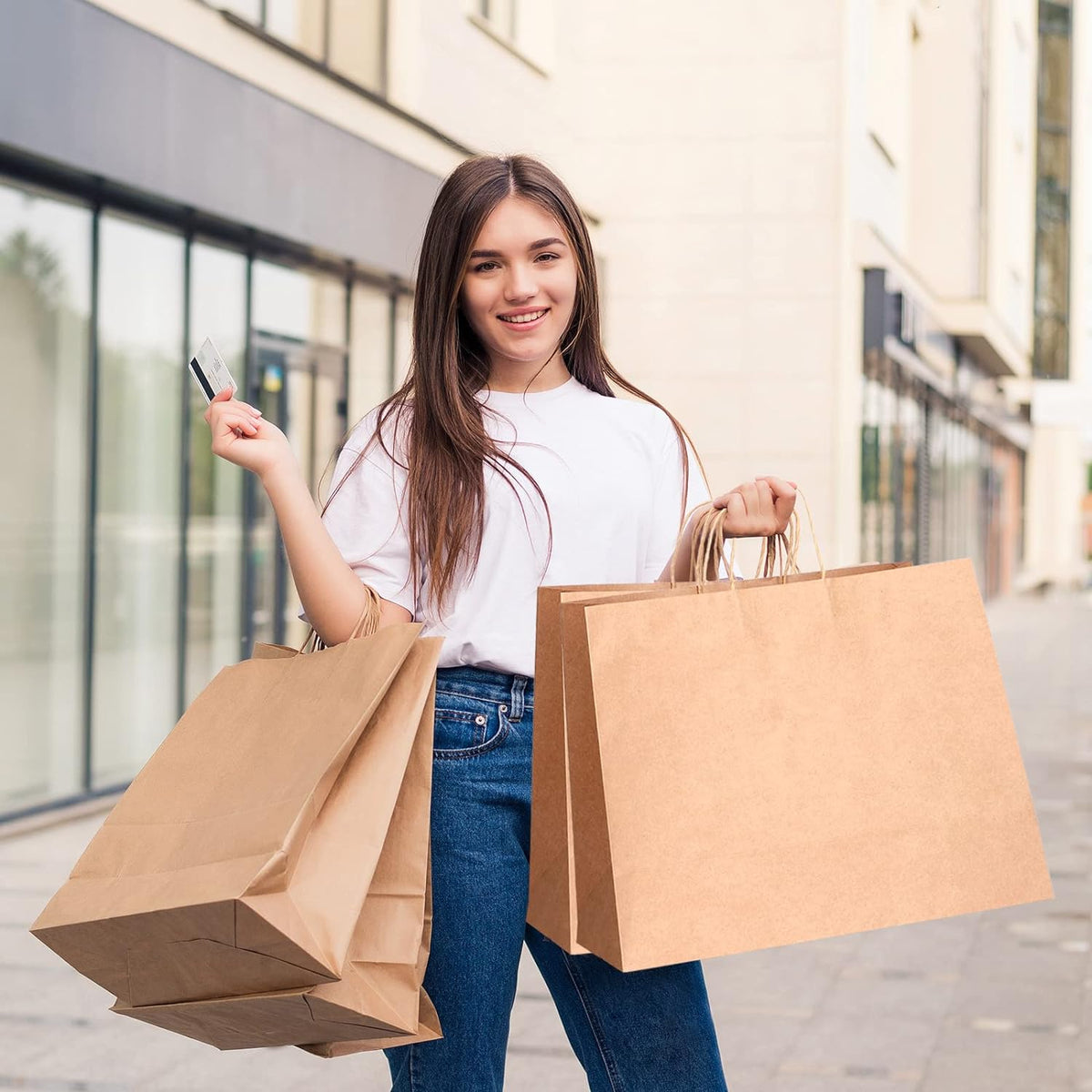 Moretoes 16x6x12 Inch 90pcs Brown Paper Bags with Handles Large Kraft Paper Gift Bags Bulk for Boutiques, Small Business, Retail Stores, Gifts, Merchandise
