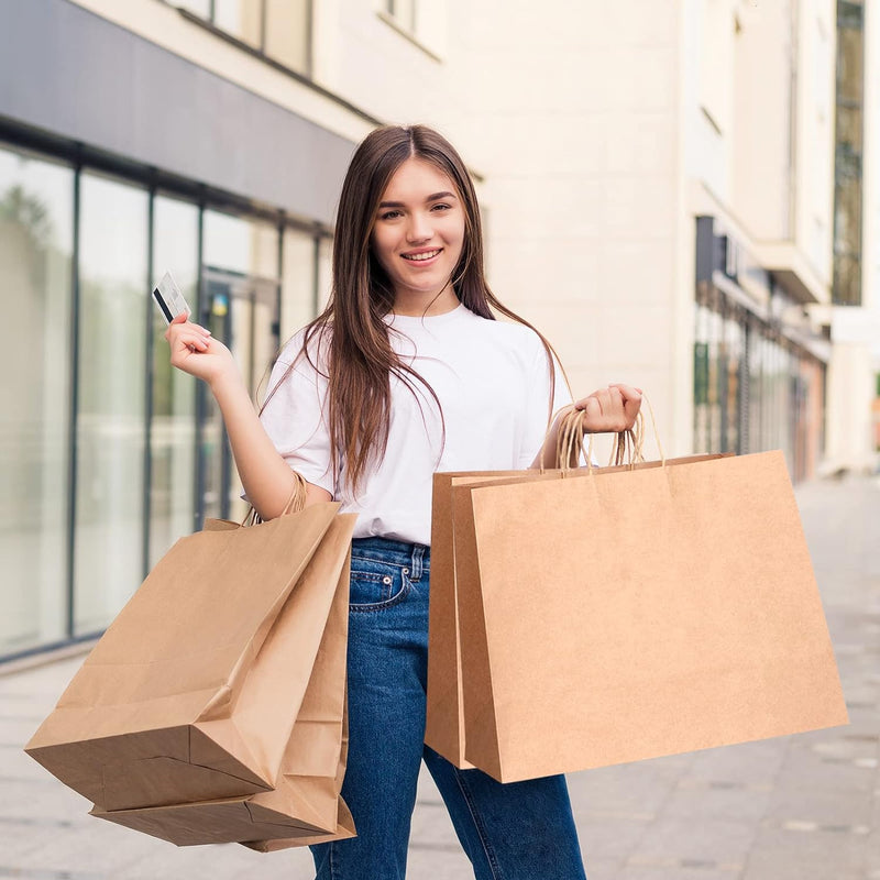Moretoes 16x6x12 Inch 90pcs Brown Paper Bags with Handles Large Kraft Paper Gift Bags Bulk for Boutiques, Small Business, Retail Stores, Gifts, Merchandise