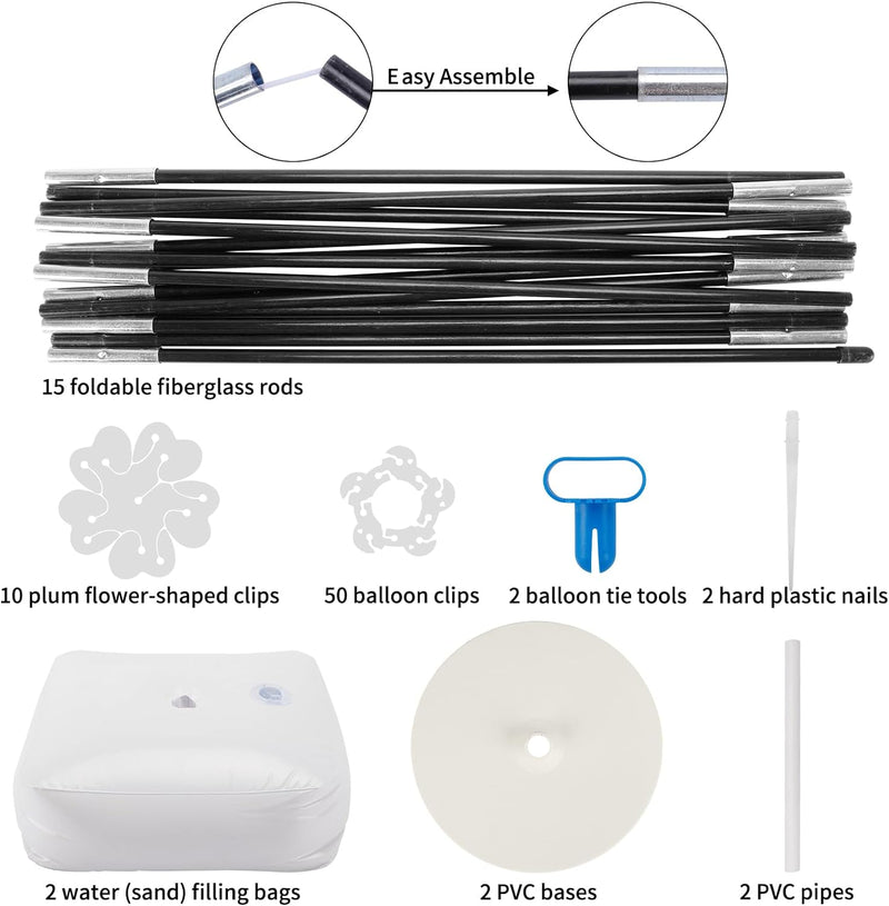 Balloon Arch Kit, 10ft Wide Adjustable Balloon Arch Stand with Water Fillable Base, 60pcs Balloon Clip, Balloon Strip, Tie Tool, for Wedding Birthday Party Supplies Halloween Decoration
