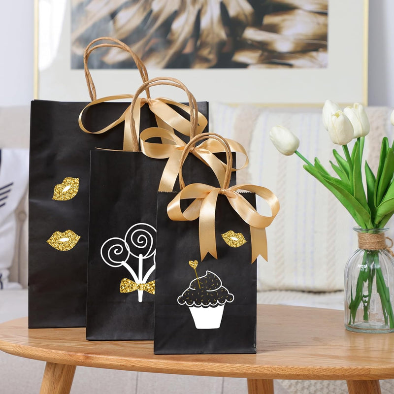 120pcs Black Paper Bags with Handles Mixed Size Bulk Kraft Paper Gift Bags for Business, Shopping, Retail, Merchandise