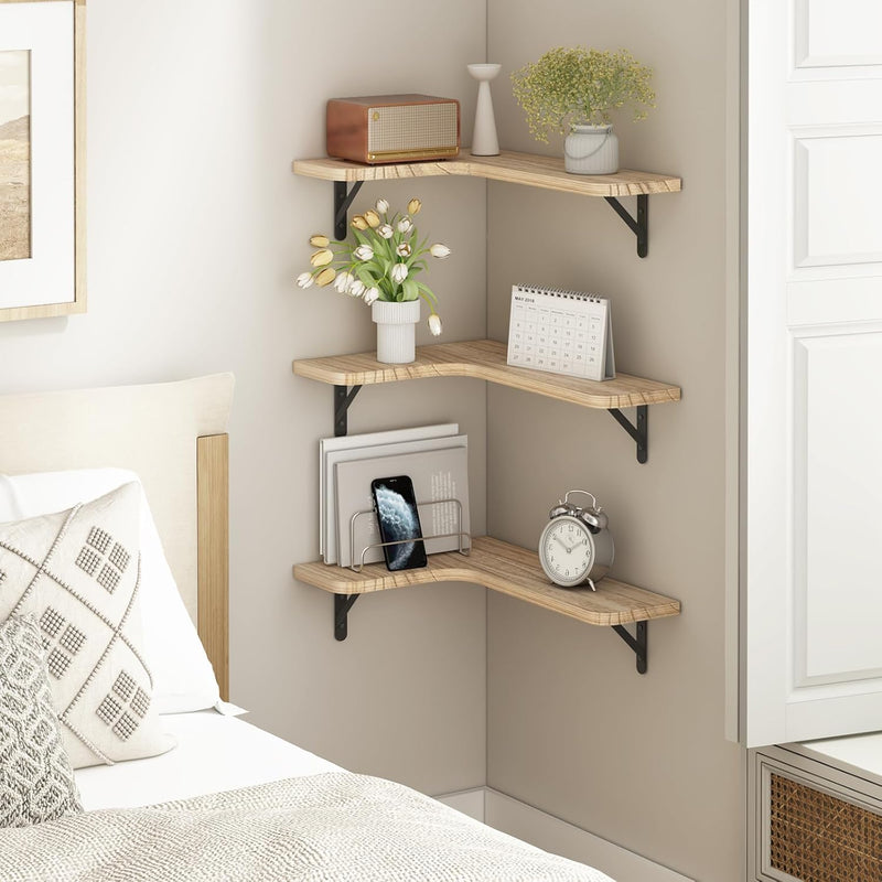 Corner Floating Shelves, Wall Mounted Corner Shelf for Bathroom, Kitchen, Bedroom, Home Decor, Laundry Room, Living Room(Set of 4 Rustic Brown)