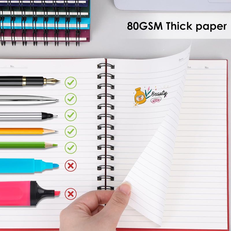 8 Pack Spiral Notebook, Hardcover A5 Notebooks, College Ruled Spiral Journals, Assorted Jewel Tone Colors, 160 Pages, 5.5"x8.5", for Work, School, Gifts