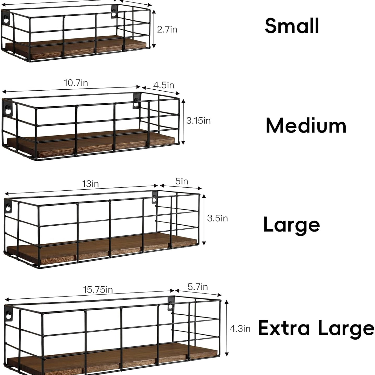 Fixwal Wall Shelves, 4 Sets of Hanging Floating Shelves, Wall Mounted Shelves for Storage, Hanging Storage Shelf for Bathroom, Living Room, Bedroom, Kitchen (Paulownia)