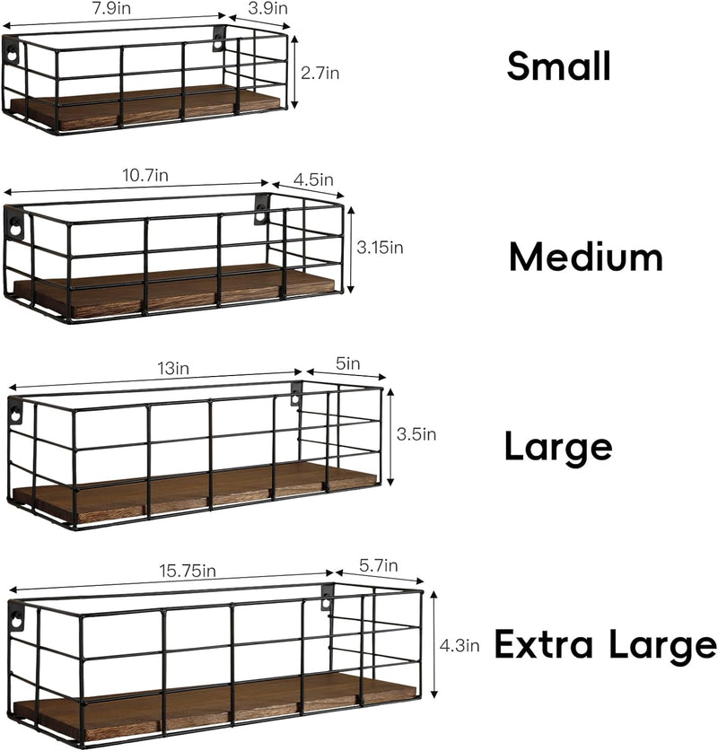 Fixwal Wall Shelves, 4 Sets of Hanging Floating Shelves, Wall Mounted Shelves for Storage, Hanging Storage Shelf for Bathroom, Living Room, Bedroom, Kitchen (Paulownia)