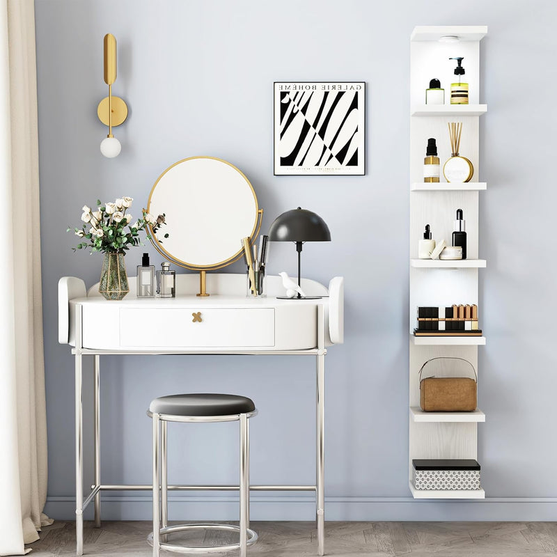 Fixwal Wall Decor 7 Tier Wall Shelf Unit Floating Shelves with LED Lights Lack Shelf for Home Organizer Display White