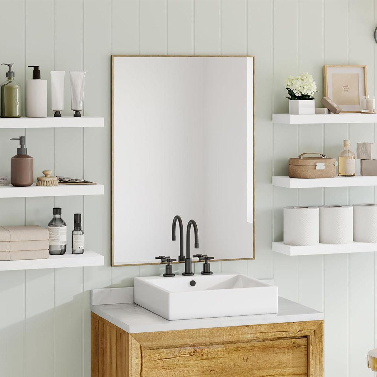 Fixwal White Shelves, 15.7in Floating Shelves, Farmhouse Shelf Wall Decor for Bathroom, Bedroom, Living and Kitchen Set of 6