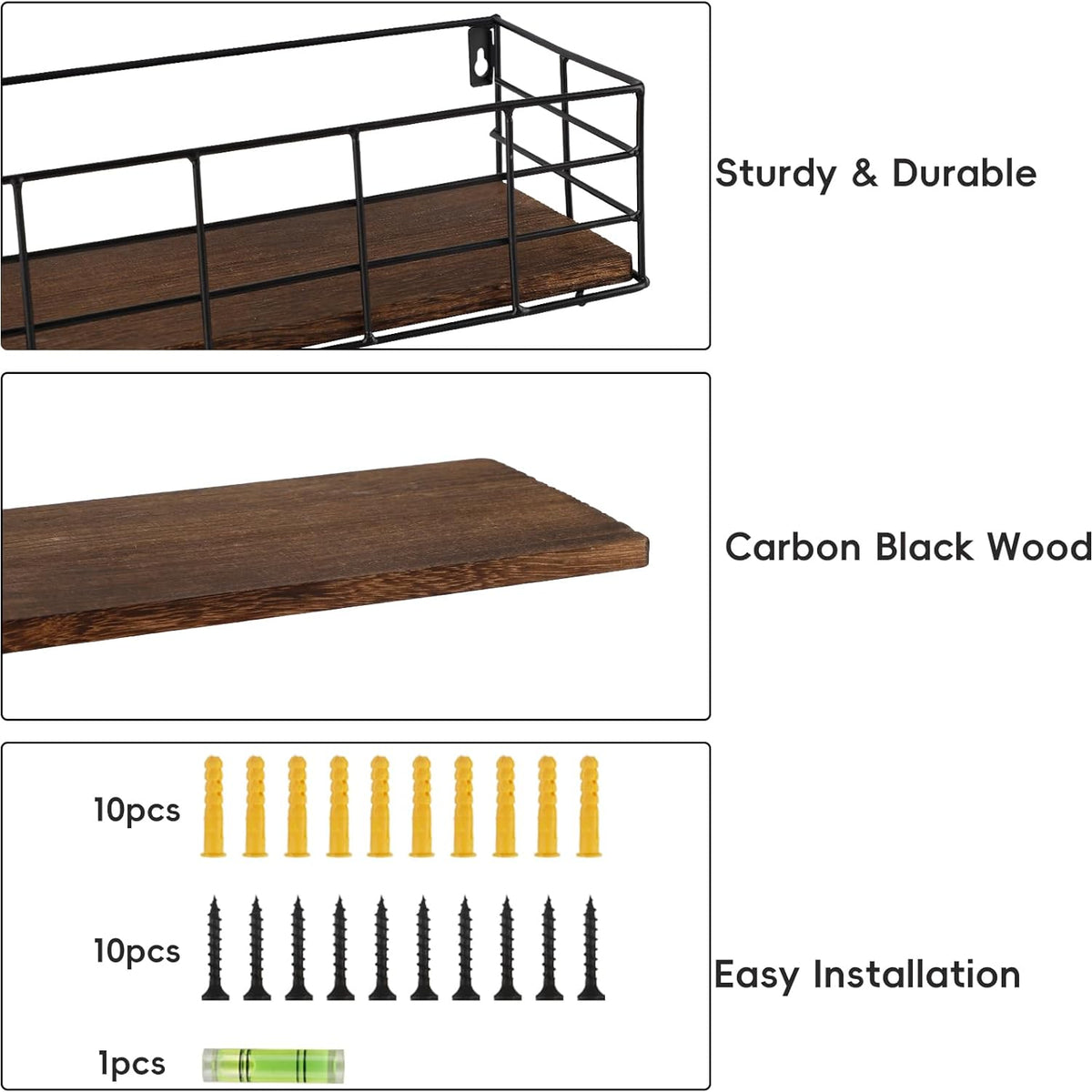 Fixwal Wall Shelves, 4 Sets of Hanging Floating Shelves, Wall Mounted Shelves for Storage, Hanging Storage Shelf for Bathroom, Living Room, Bedroom, Kitchen (Paulownia)