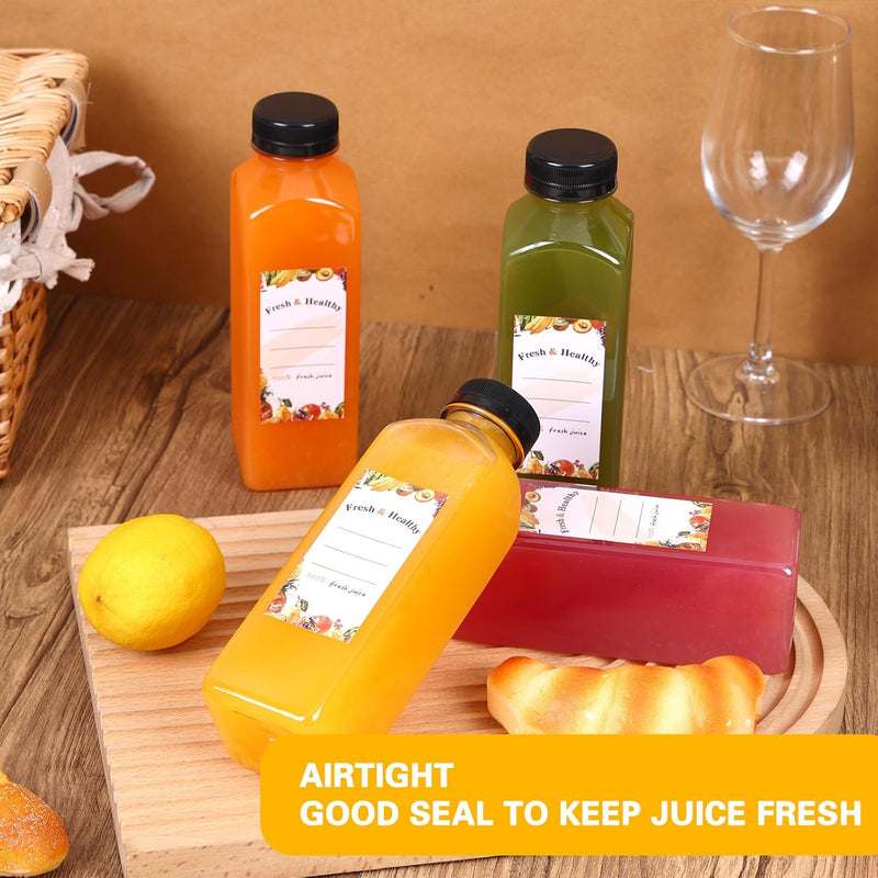 Moretoes 12pcs 16oz Plastic Juice Bottles with Caps, Reusable Juicing Bottles, Clear Empty Containers for Drinks, Smoothies and Other Beverages