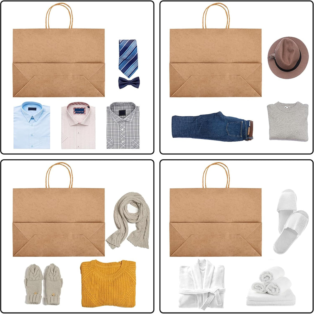 Moretoes 16x6x12 Inch 90pcs Brown Paper Bags with Handles Large Kraft Paper Gift Bags Bulk for Boutiques, Small Business, Retail Stores, Gifts, Merchandise