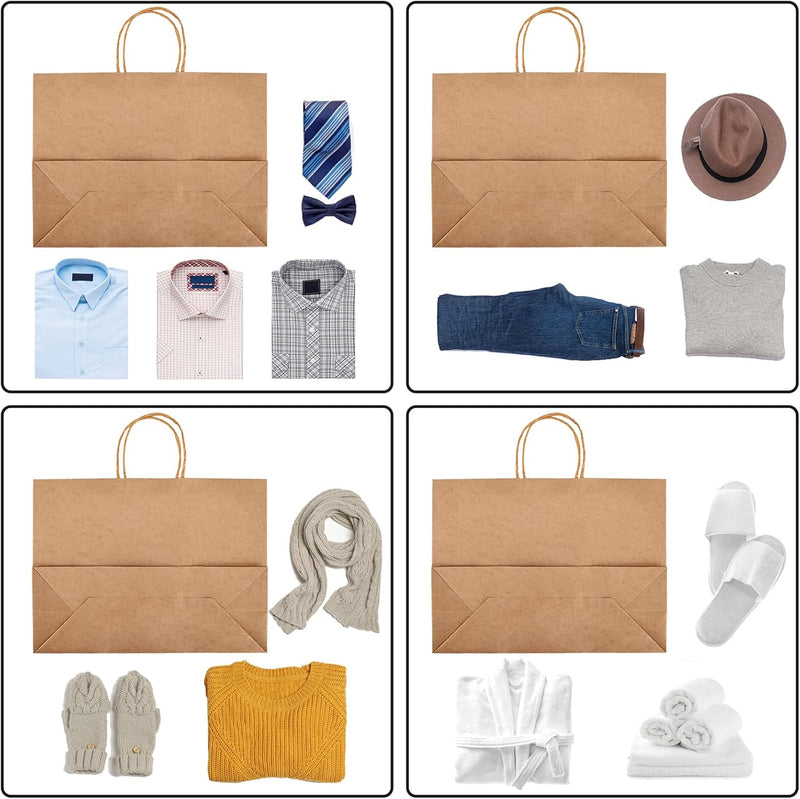 Moretoes 16x6x12 Inch 90pcs Brown Paper Bags with Handles Large Kraft Paper Gift Bags Bulk for Boutiques, Small Business, Retail Stores, Gifts, Merchandise