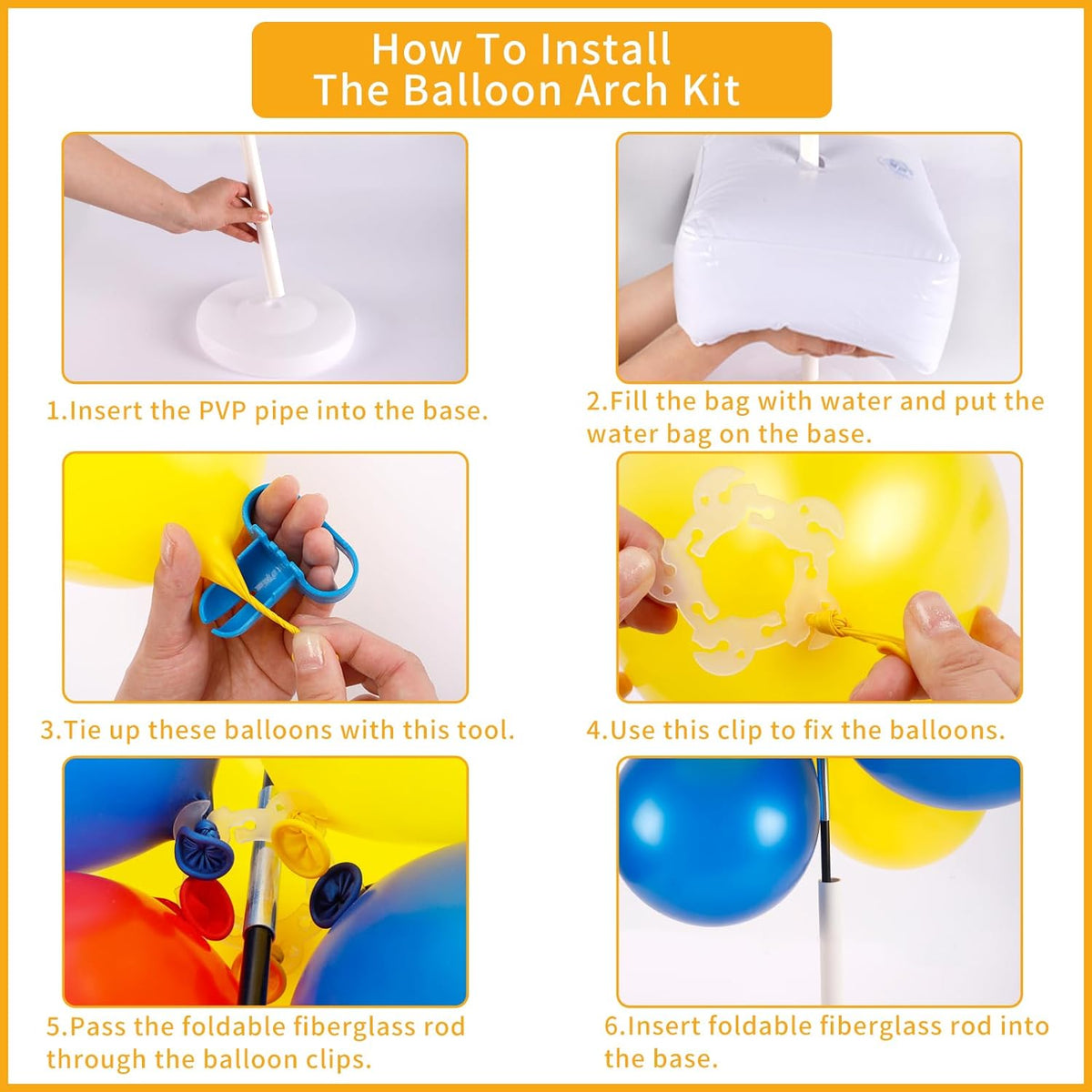 Balloon Arch Kit, 10ft Wide Adjustable Balloon Arch Stand with Water Fillable Base, 60pcs Balloon Clip, Balloon Strip, Tie Tool, for Wedding Birthday Party Supplies Halloween Decoration