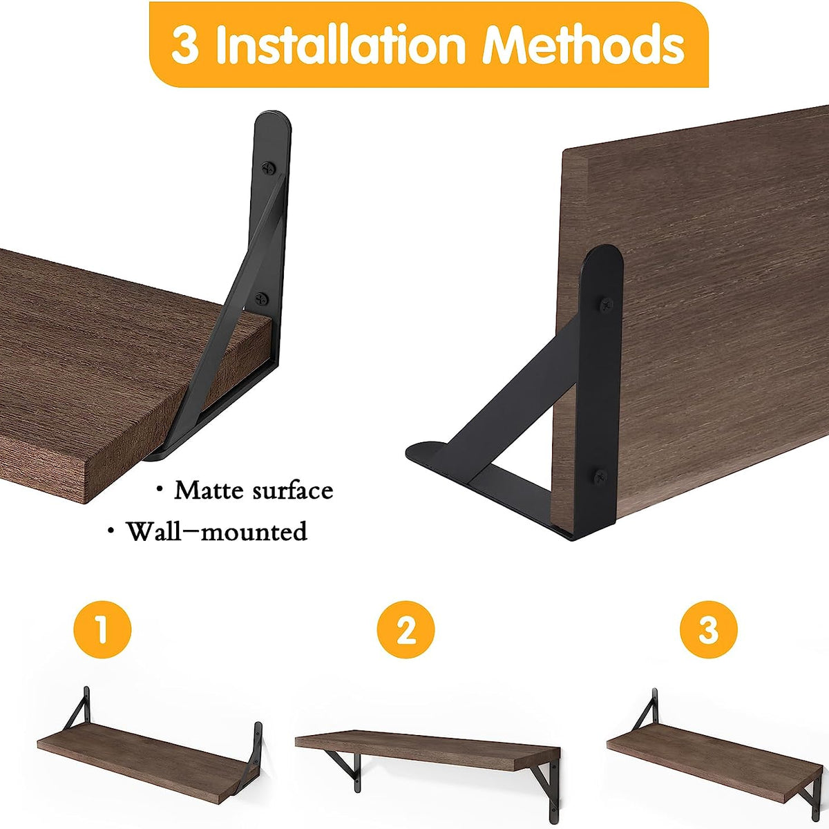 Floating Shelves for Wall, Different Sizes Walnut Wall Shelves for Living Room, Bathroom, Bedroom, Kitchen, Home Decor (Set of 4)