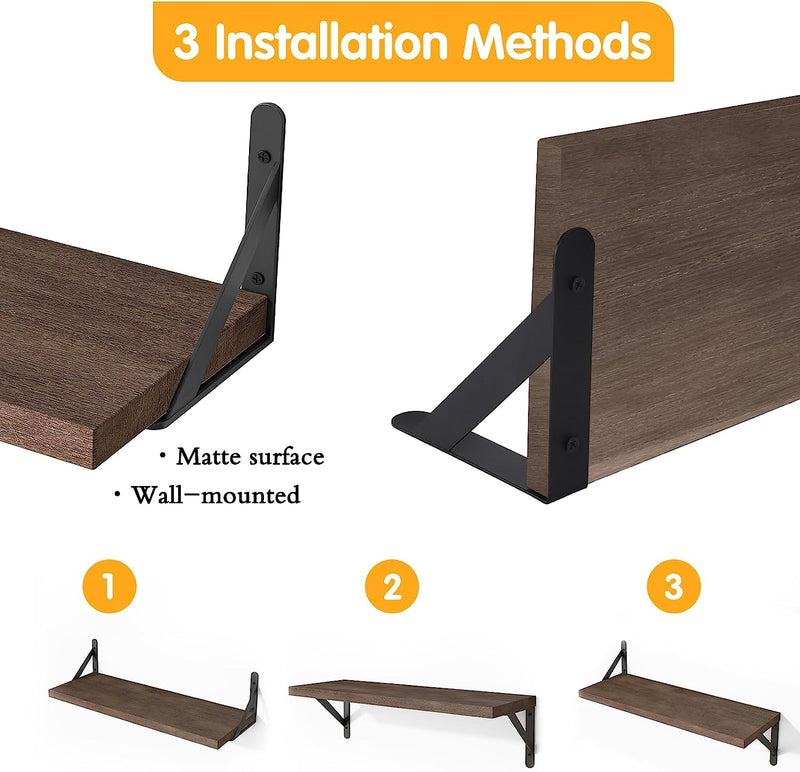 Floating Shelves for Wall, Different Sizes Walnut Wall Shelves for Living Room, Bathroom, Bedroom, Kitchen, Home Decor (Set of 4)