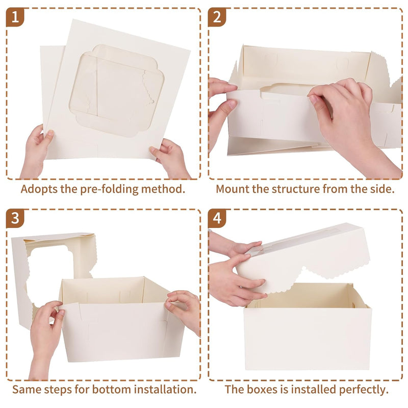 20pcs Cake Boxes, 12x12x6Inch White Bakery Boxes with Window, Disposable Cake Caddy Carrier Container for Valentine's Day, Mother's Day, Pie Pastries Cookies
