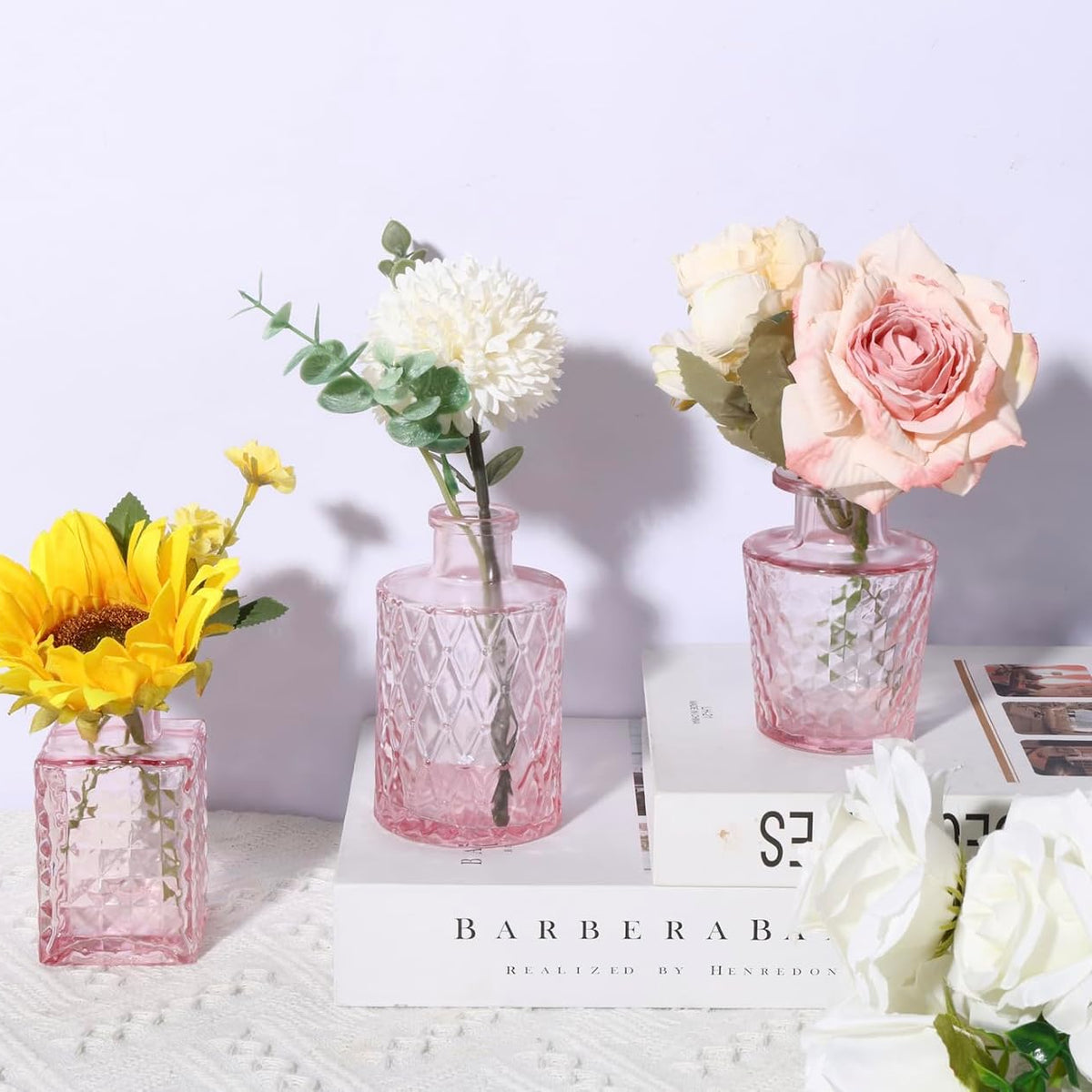 36pcs Pink Glass Bud Vase Set, Small Flower Vases for Centerpieces in Bulk, Mini Vintage Vase for Home, Wedding, Table Decor