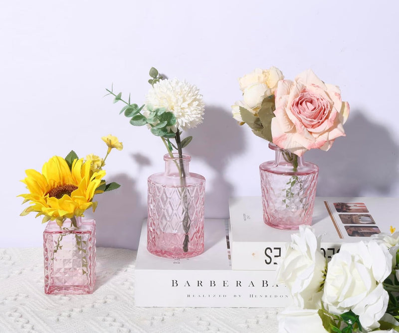 36pcs Pink Glass Bud Vase Set, Small Flower Vases for Centerpieces in Bulk, Mini Vintage Vase for Home, Wedding, Table Decor