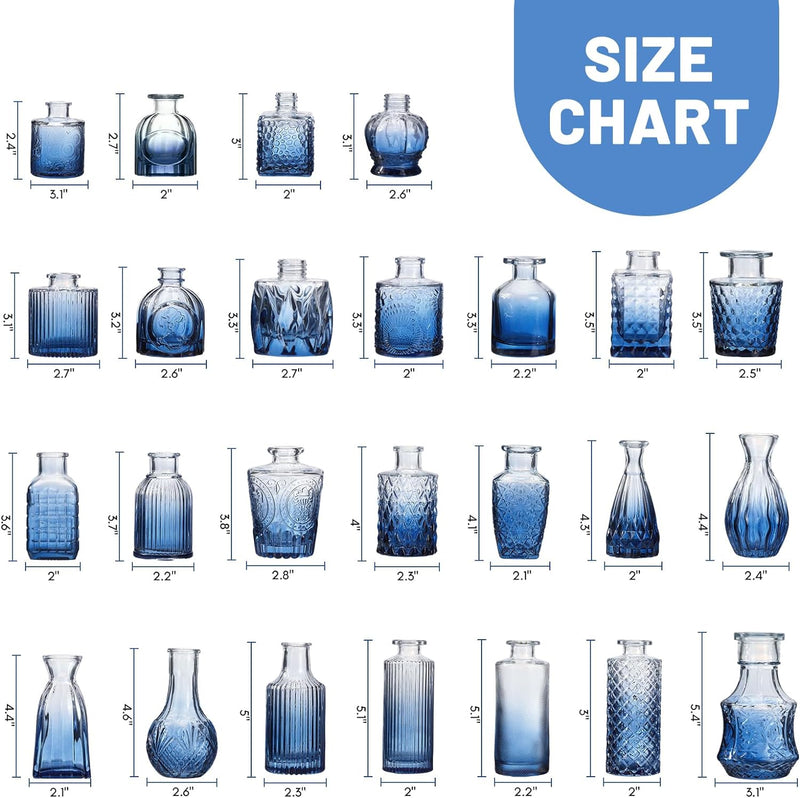 Fixwal 36 Blue Bud Vases Glass Bud Vase Set, Small Vases for Flowers, Bud Vases for Centerpieces Mini Flower Vases in Bulk for Rustic Wedding Decorations Vintage Look Home Table Decor (Blue)