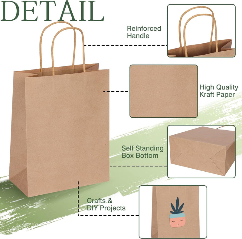 Moretoes 150pcs Brown Paper Bags, (8/10/12.6 Inches) 50 Per Size Kraft Paper Gift Bags with Handles Bulk, Assorted Sizes for Small Business, Shopping, Retail, Gift